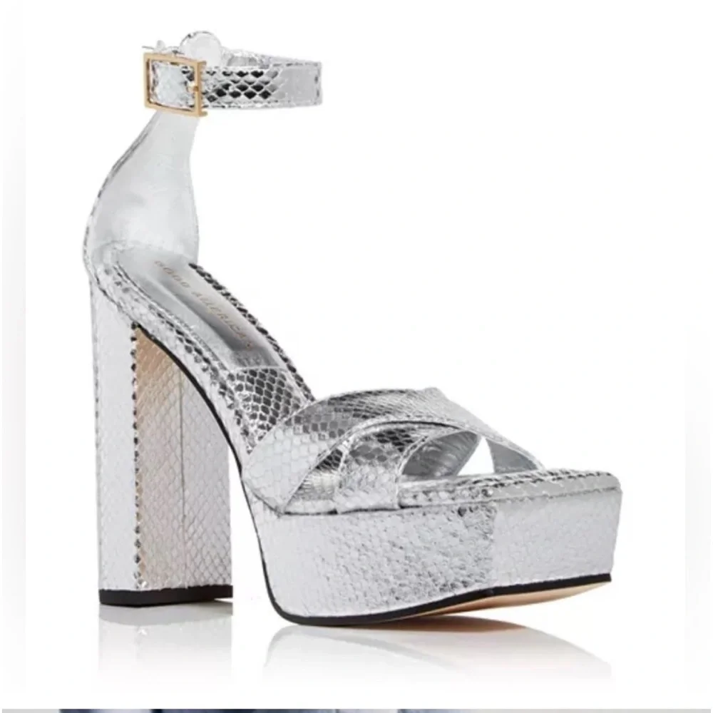 Good American Silver Snake Square Toe Platform Heels NEW